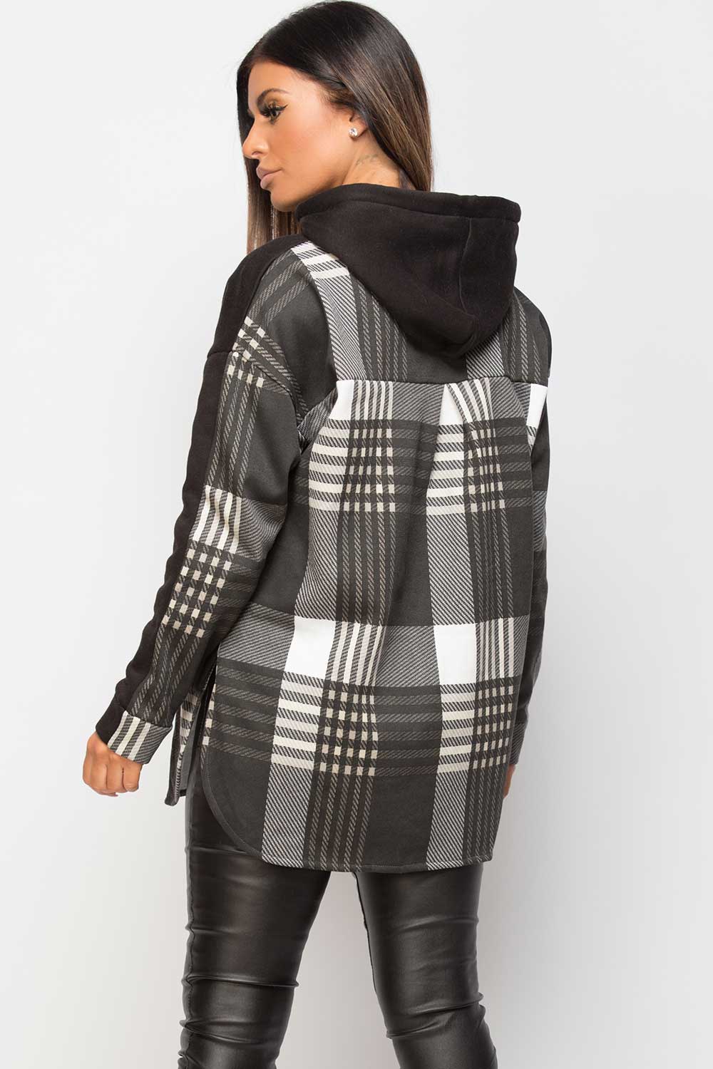 black check back hooded shirt womens