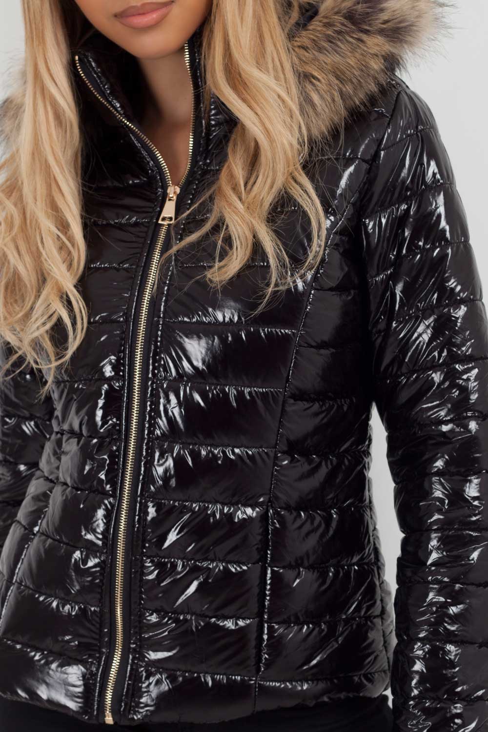 womens padded jacket with fur hood