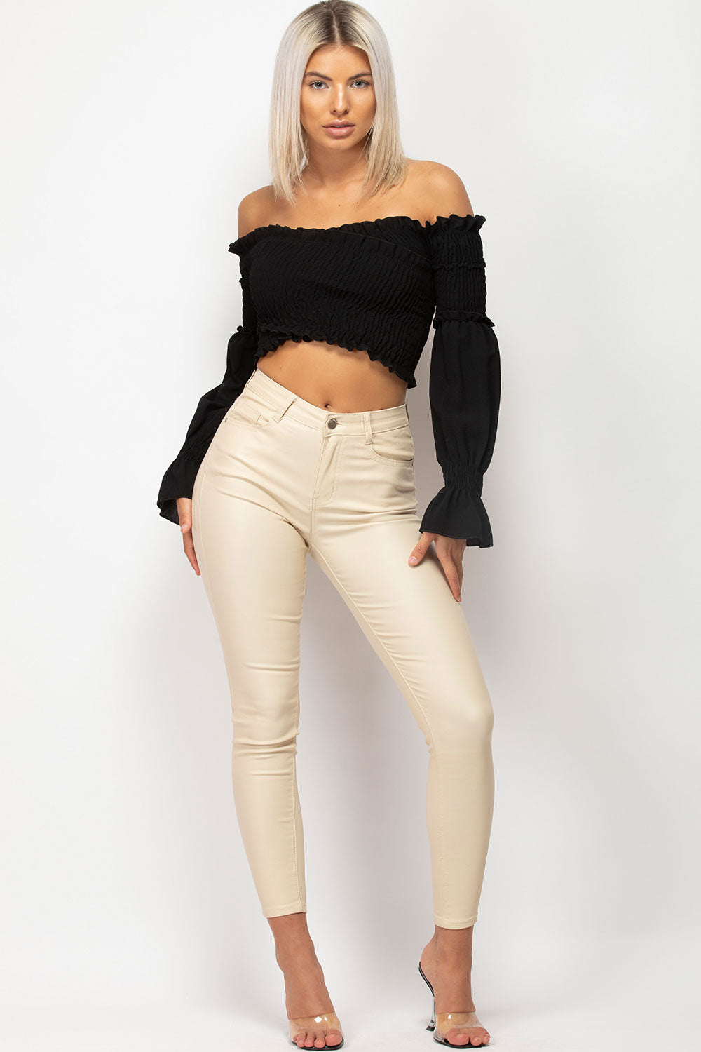 beige high waisted jeans