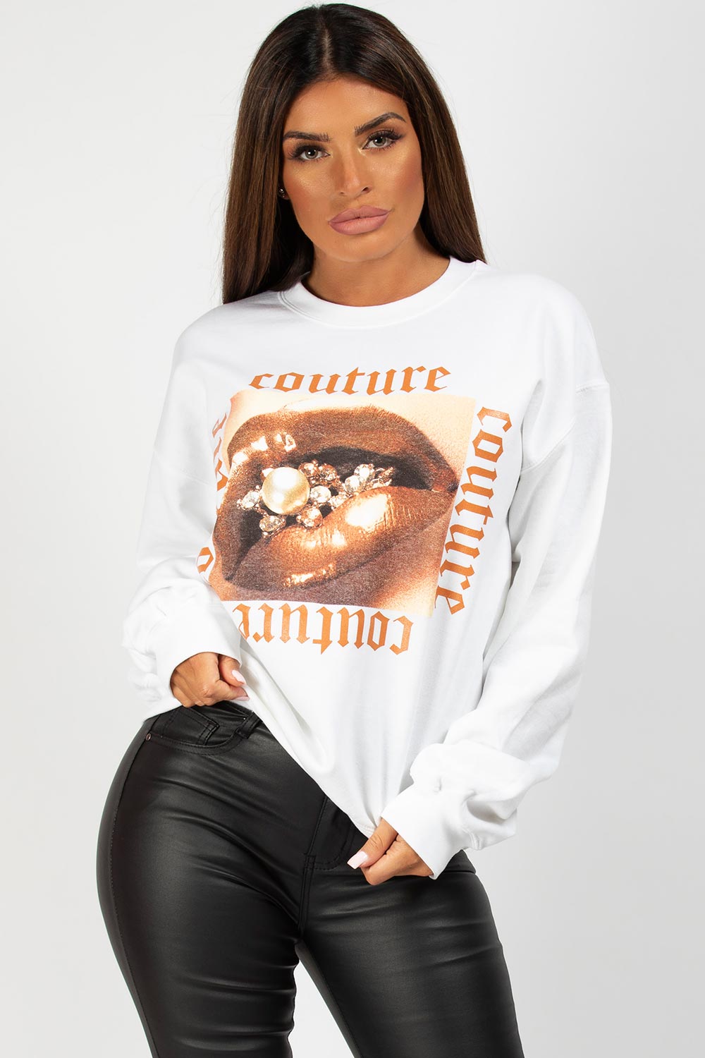 white couture graphic sweatshirt