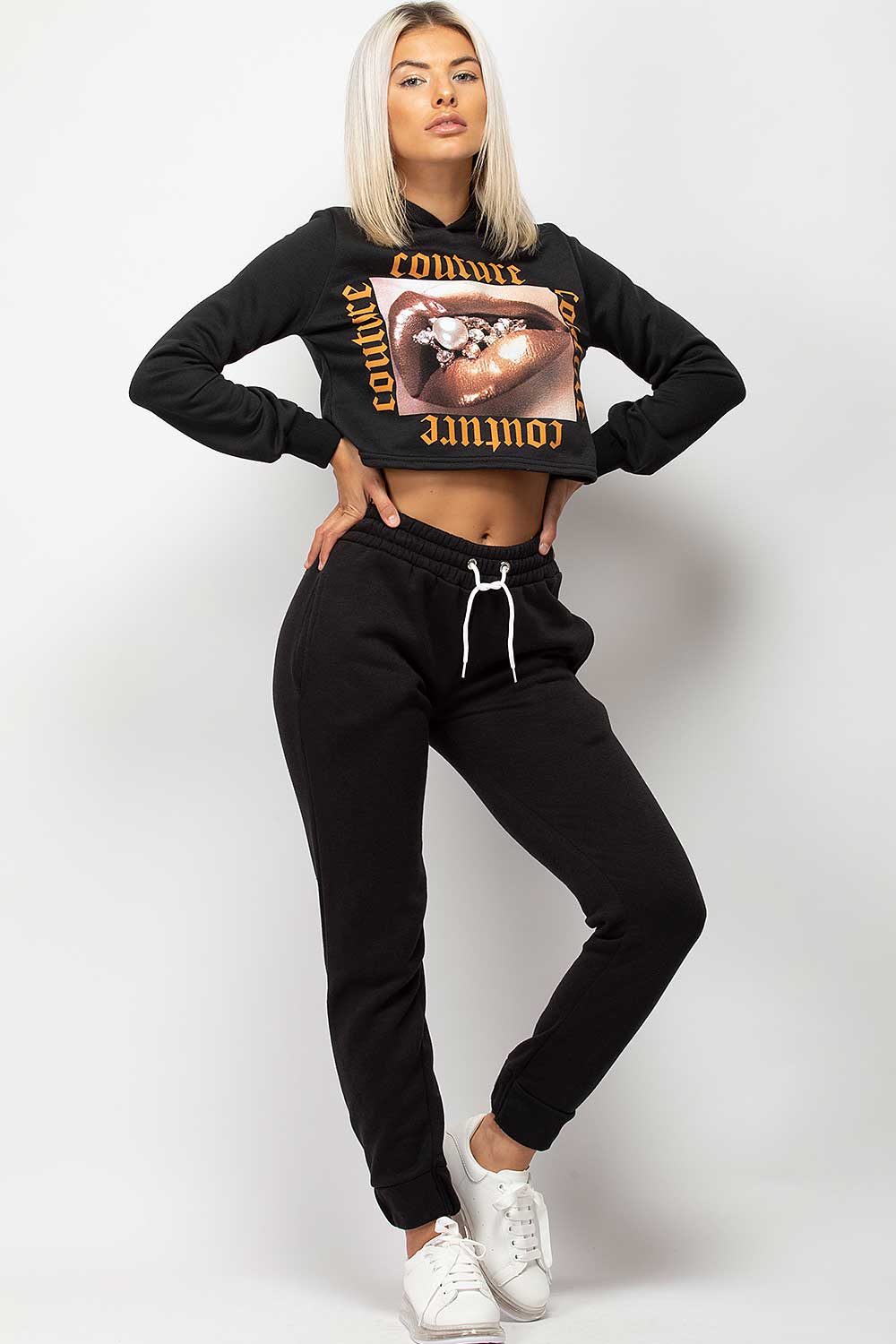 black couture graphic slogan hoodie