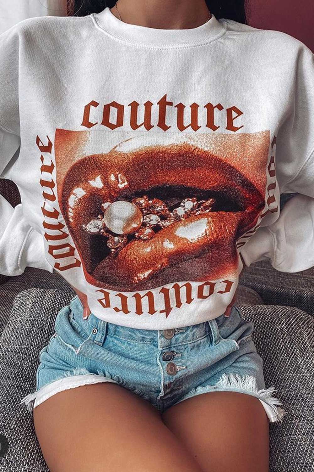couture slogan sweatshirt white
