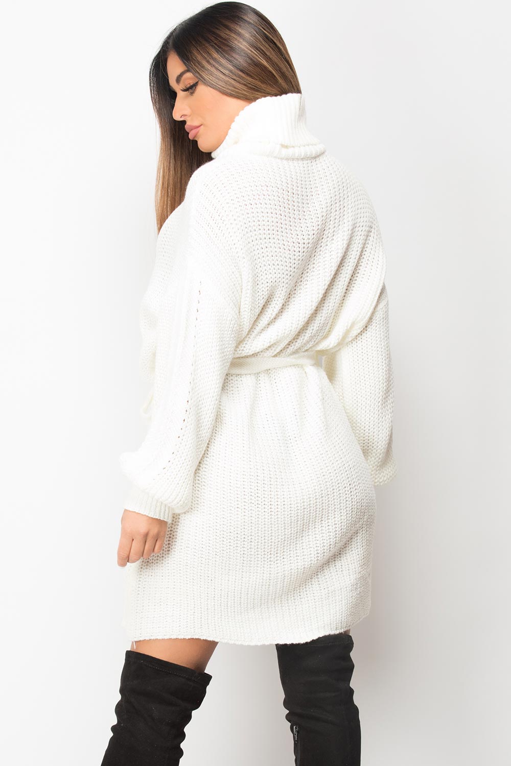 chunky knit jumper dress cream