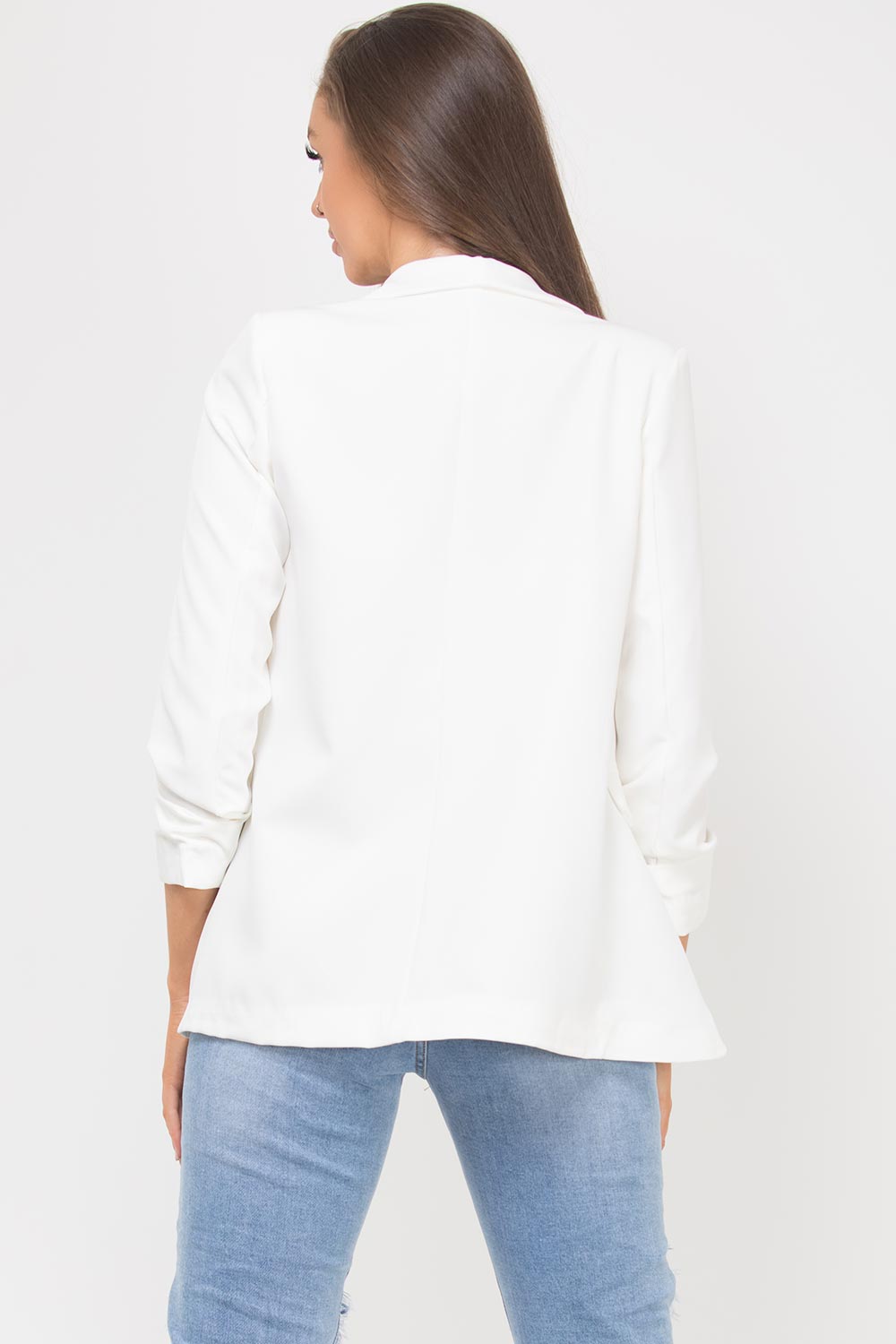 womens ruched sleeve petite blazer