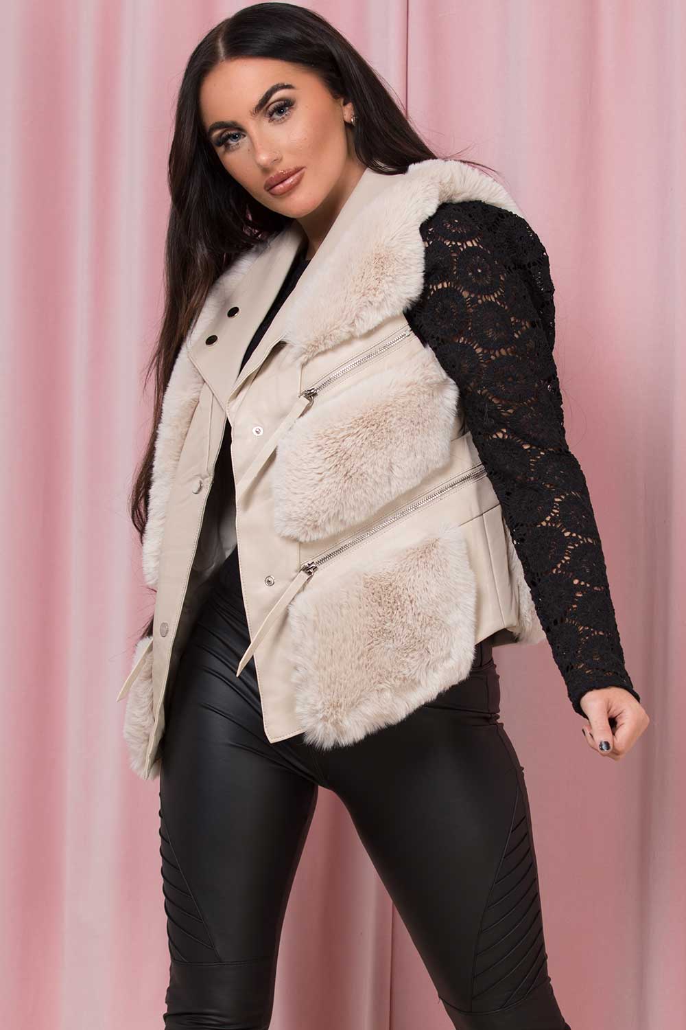 faux fur faux leather gilet