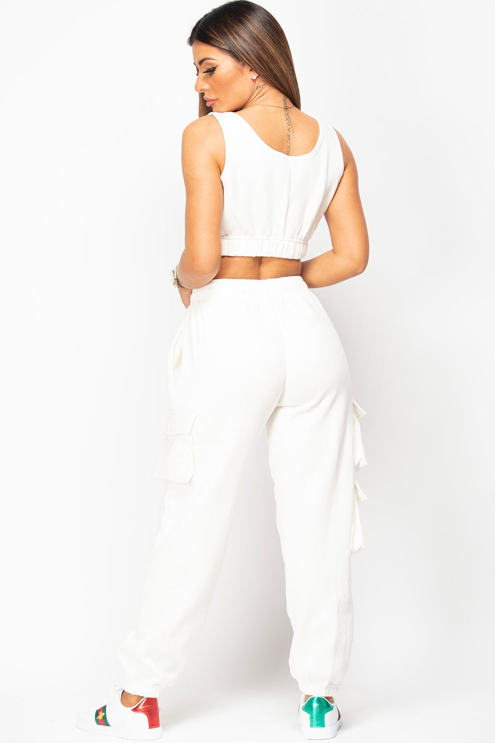 cream crop top and joggers set