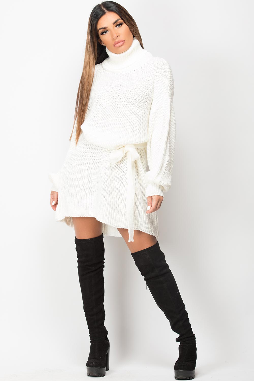 cowl neck knitted oversized jumper dress