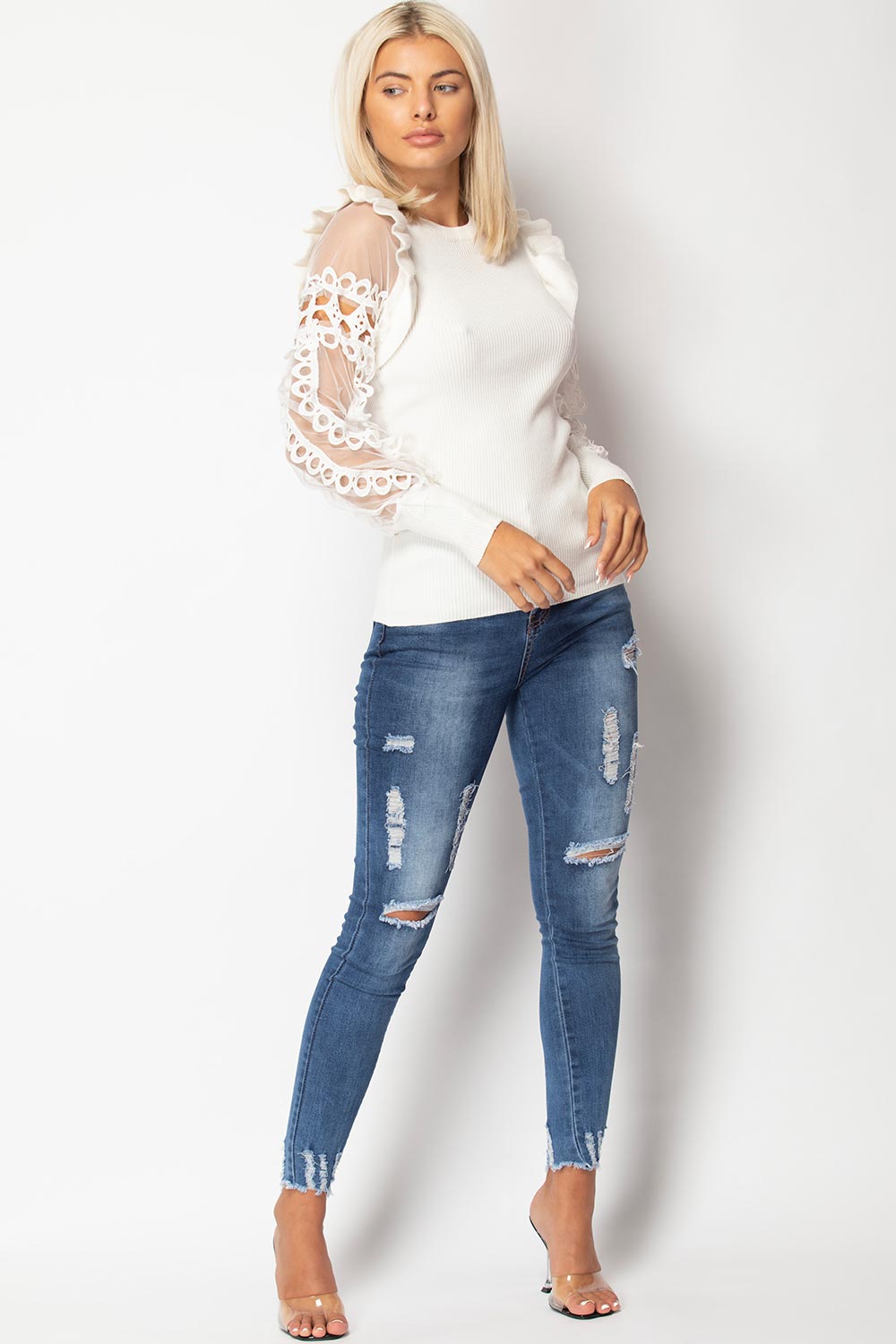 cream lace sleeve jumper