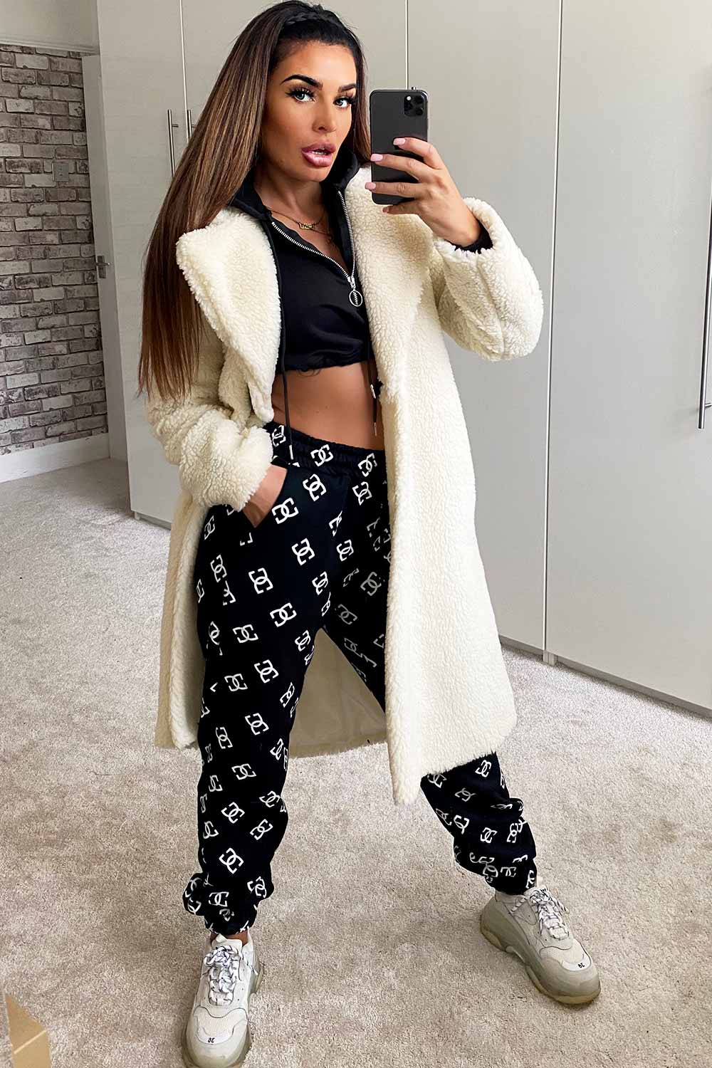 cream longline teddy coat