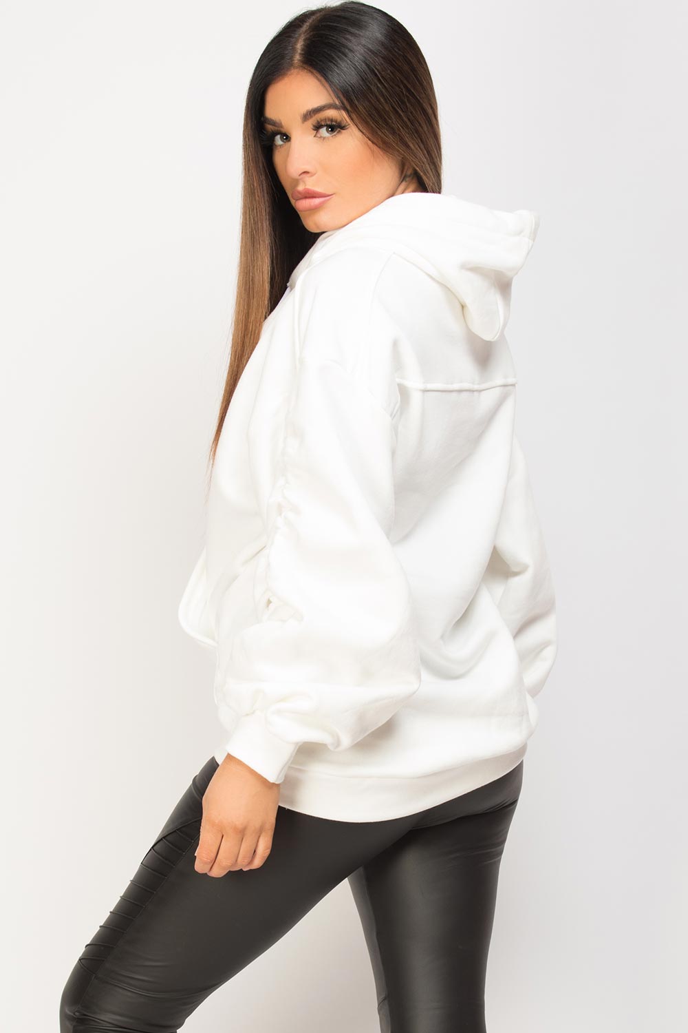 cream balloon sleeve oversized hoodie womens