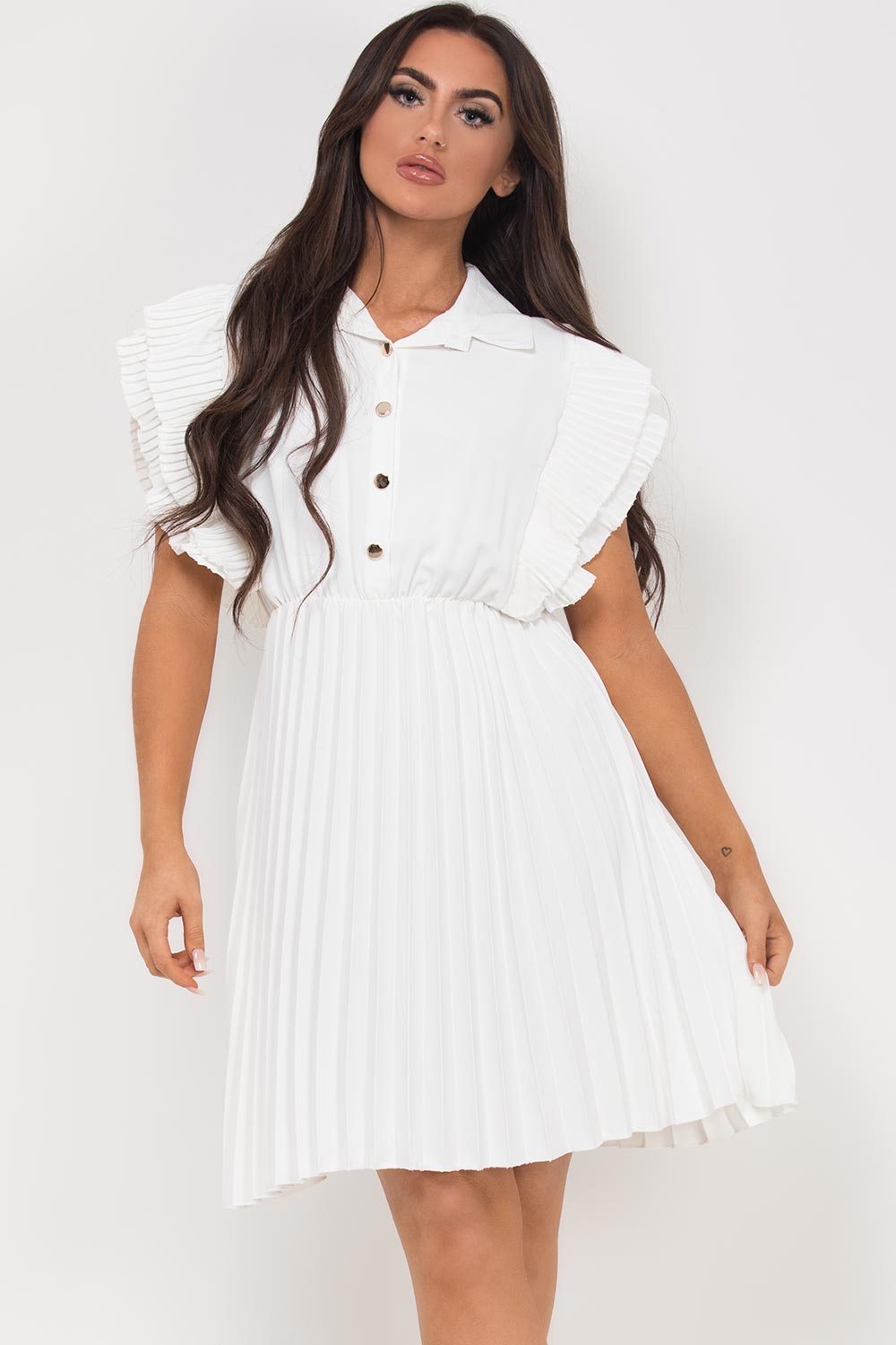 cream occasion pleated dress uk