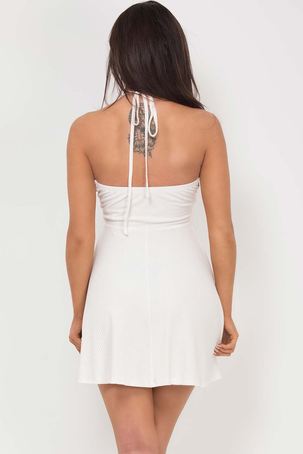 cream cut out front rib skater dress