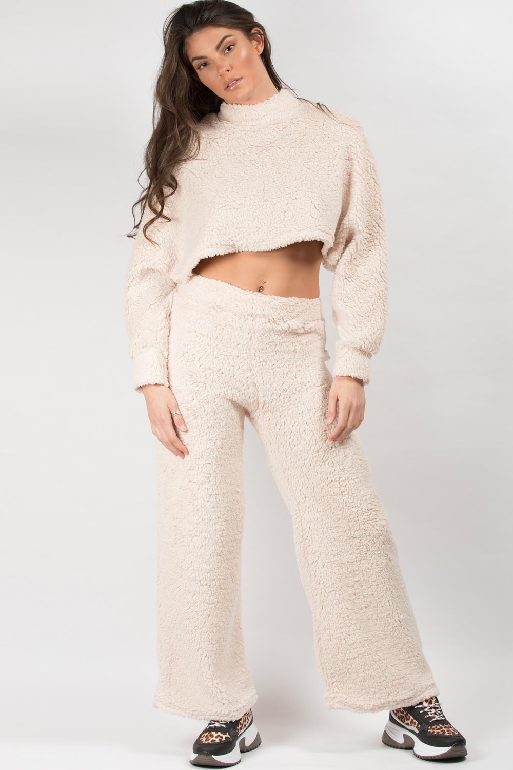 loungewear teddy bear trousers and crop top set