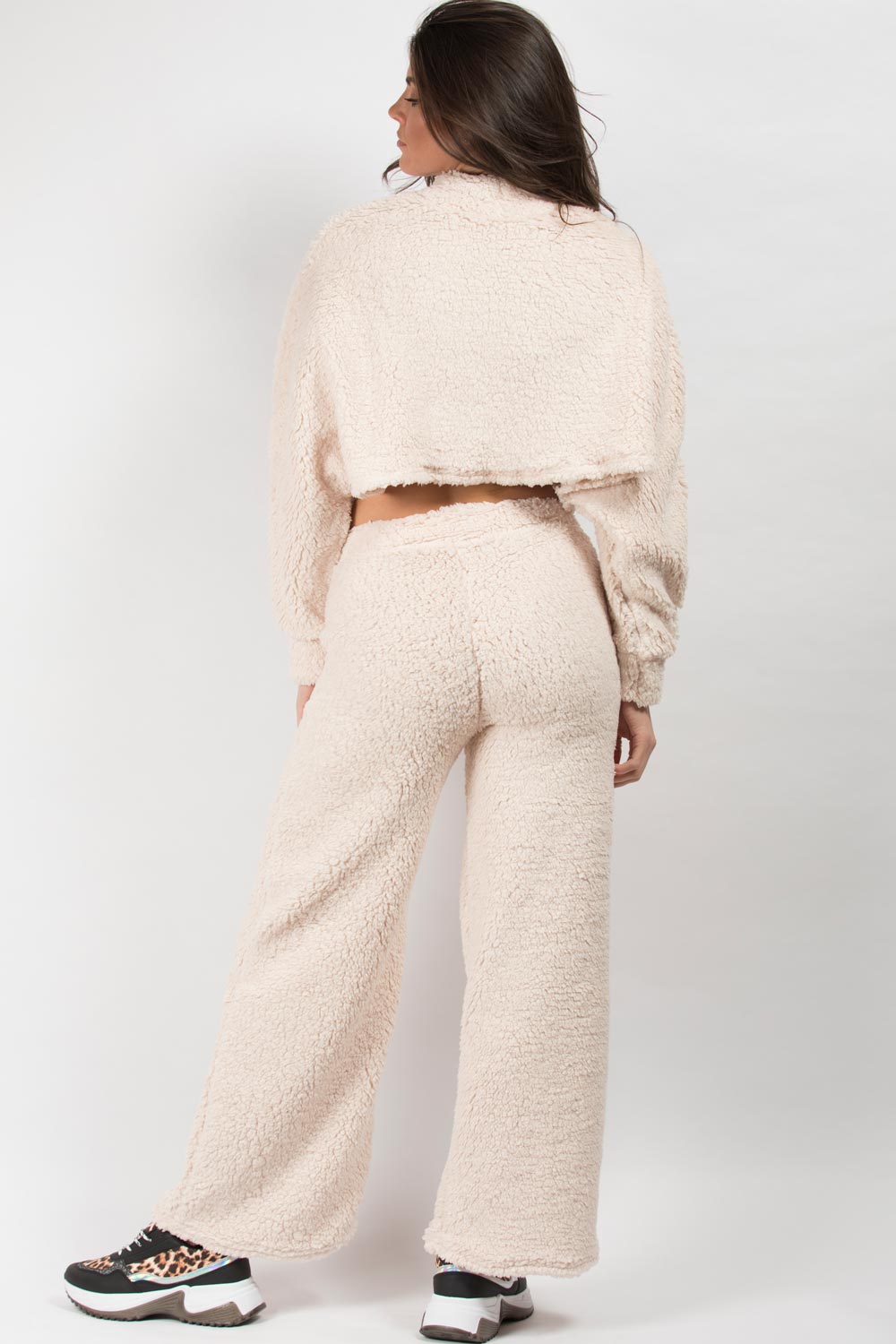 teddy crop top and trousers two piece set