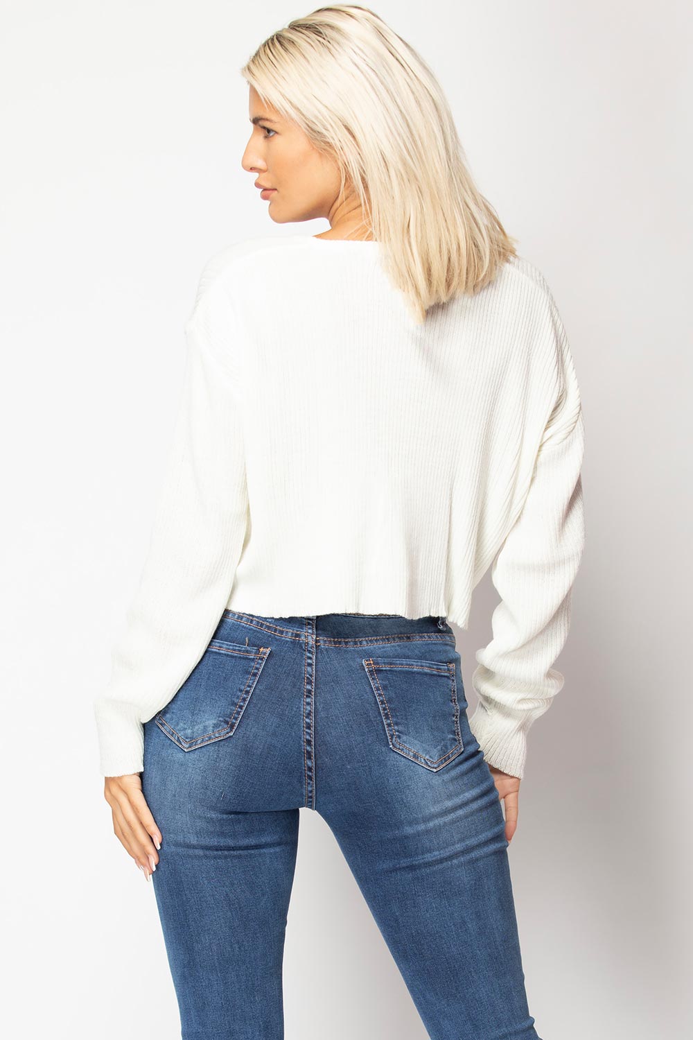 knitted short cardigan top cream