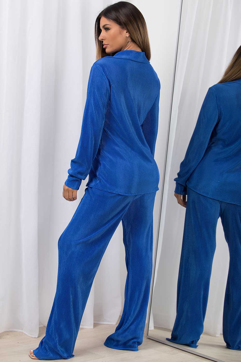 plisse high waist trousers and shirt co ord set