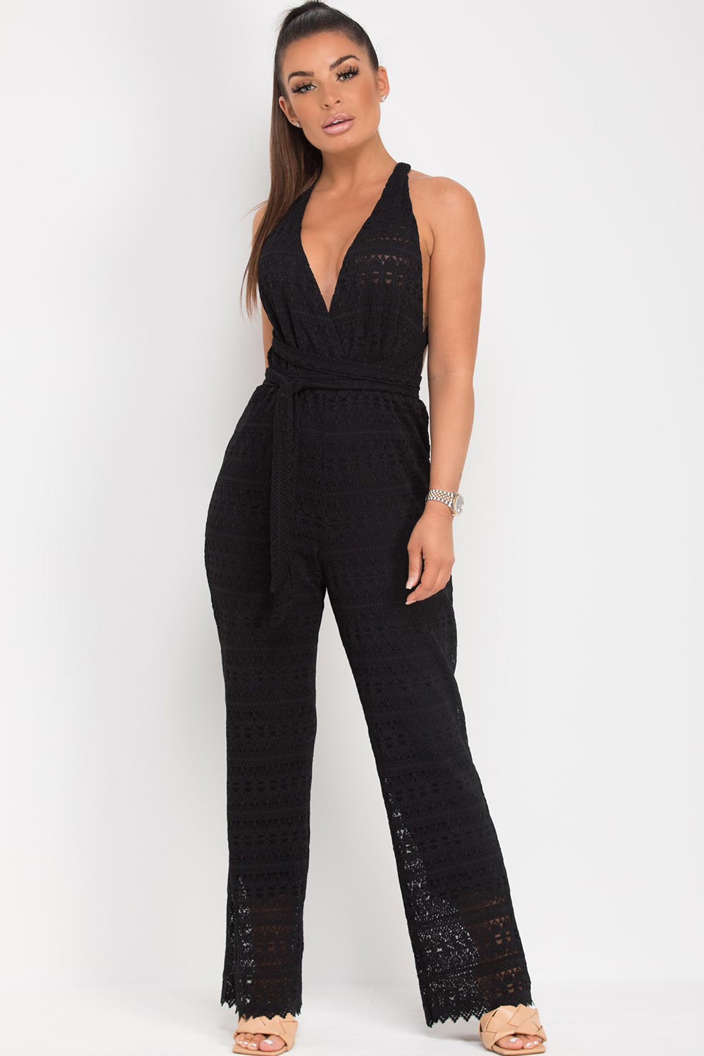 backless wide leg bodysuit black