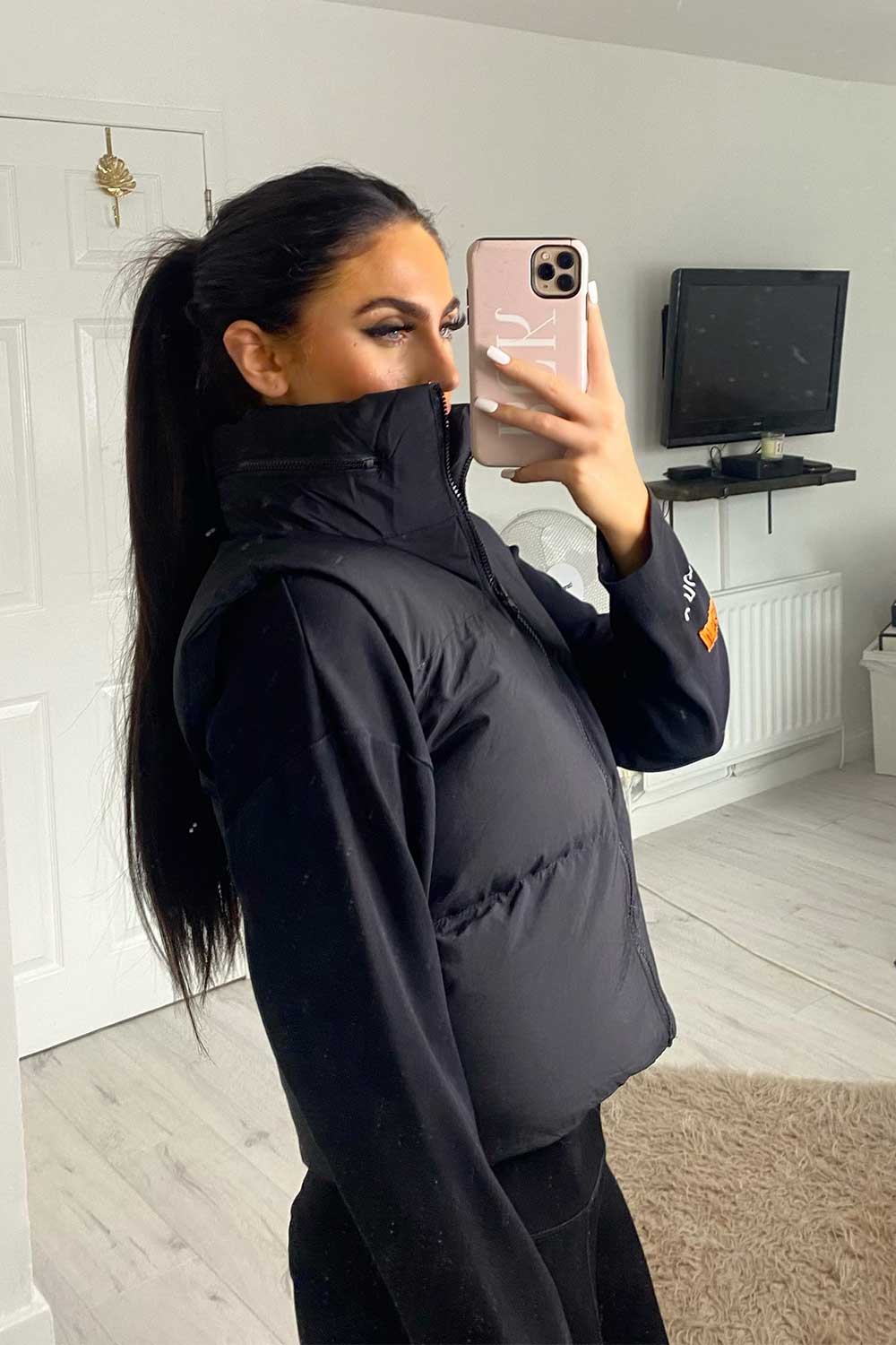 womens crop body warmer black gilet