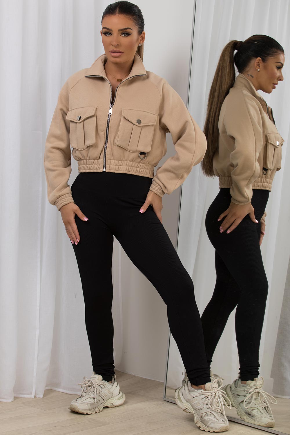 pocket front crop jacket for summer