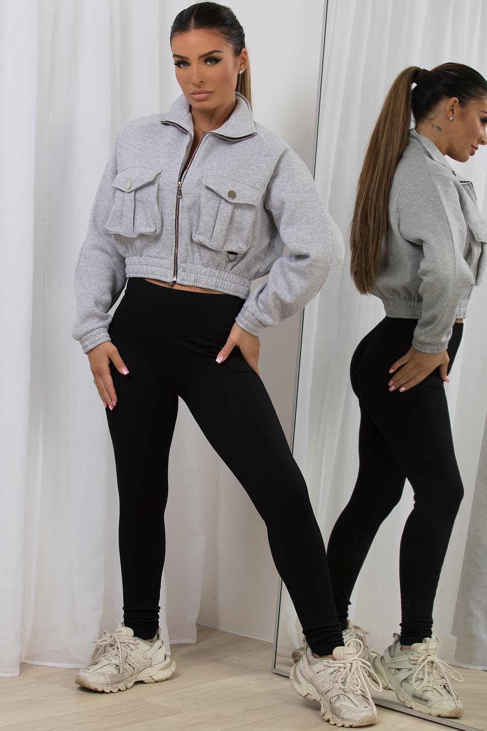 womens crop zipper jacket uk sale
