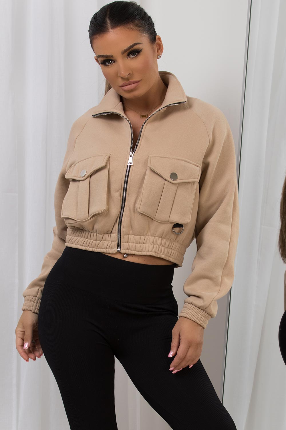 crop jacket with pocket detail