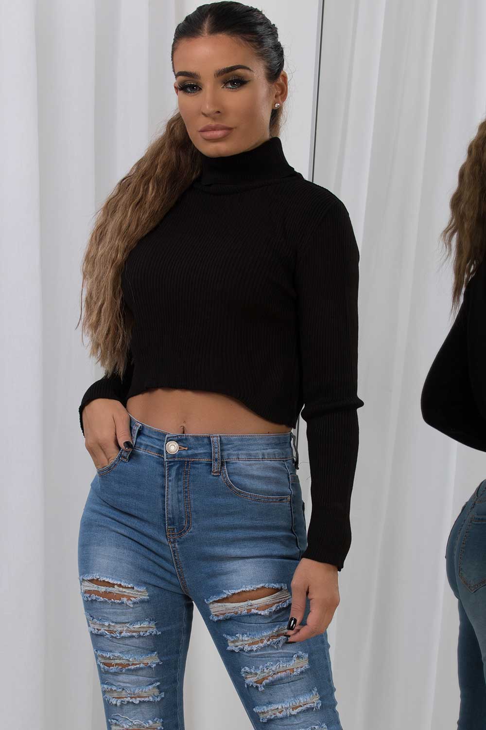 roll neck knitted christmas jumper womens