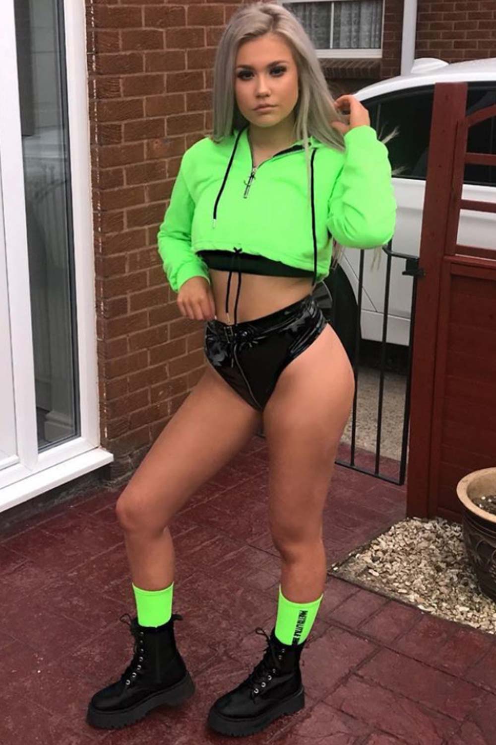 Neon Green Oversized Drawstring Waist Hoodie