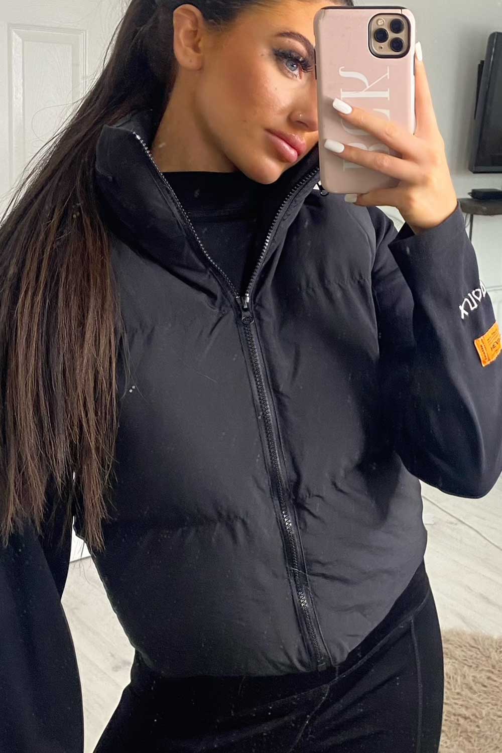 womens crop gilet black