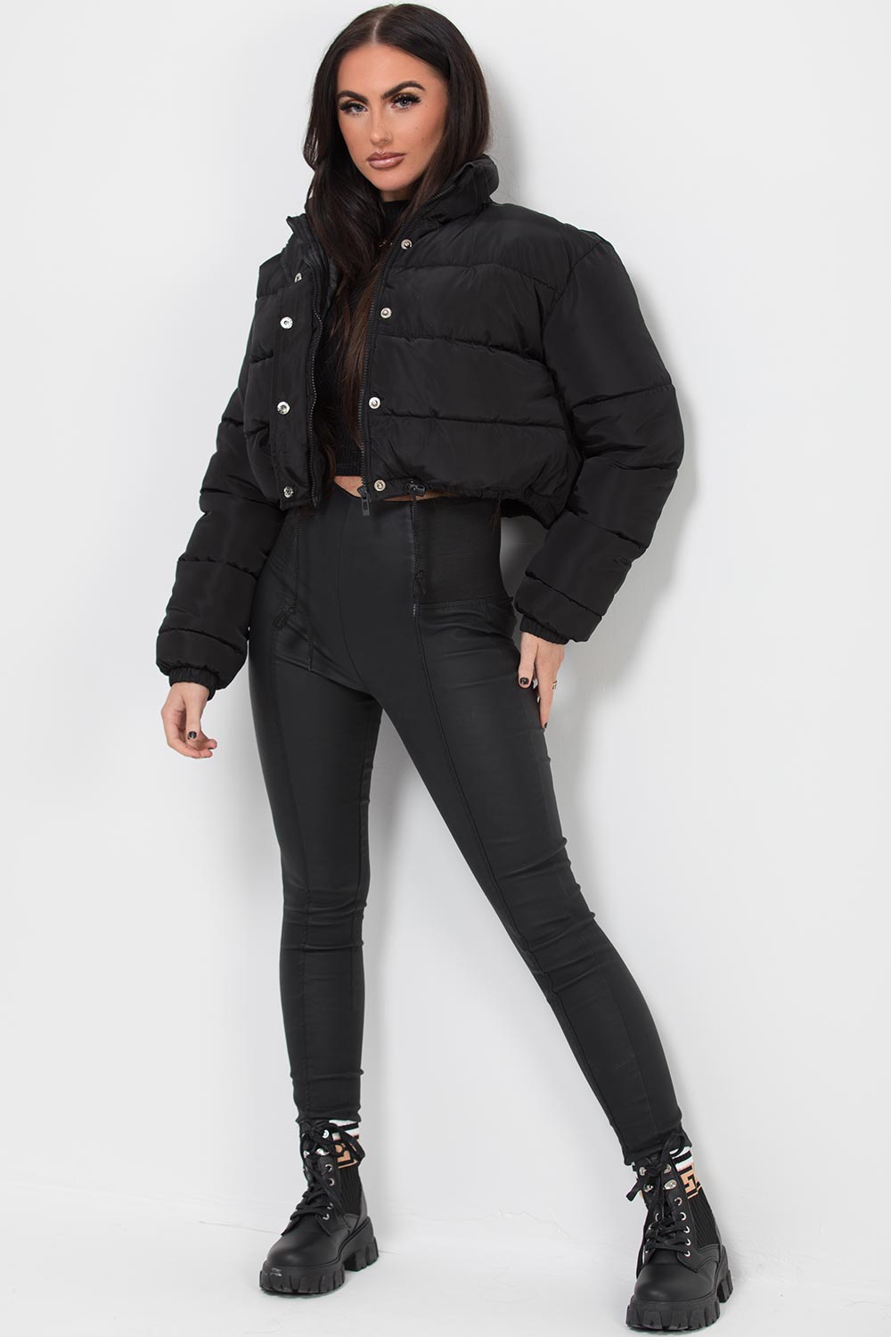 womens black crop puffer jacket