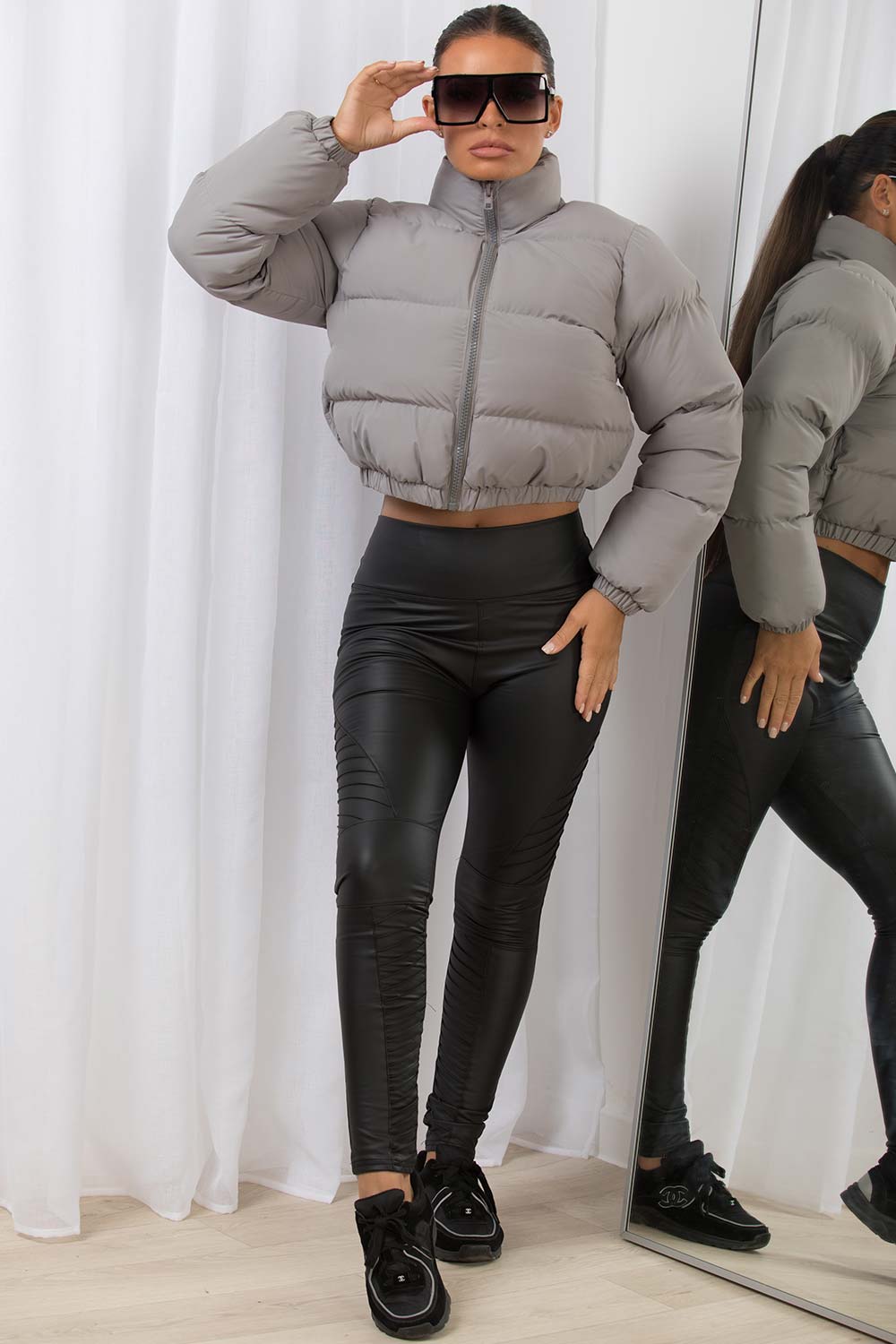 puffer padded cropped jacket grey