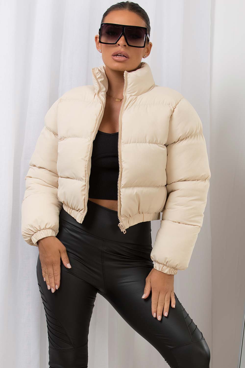 womens crop puffer jacket off white