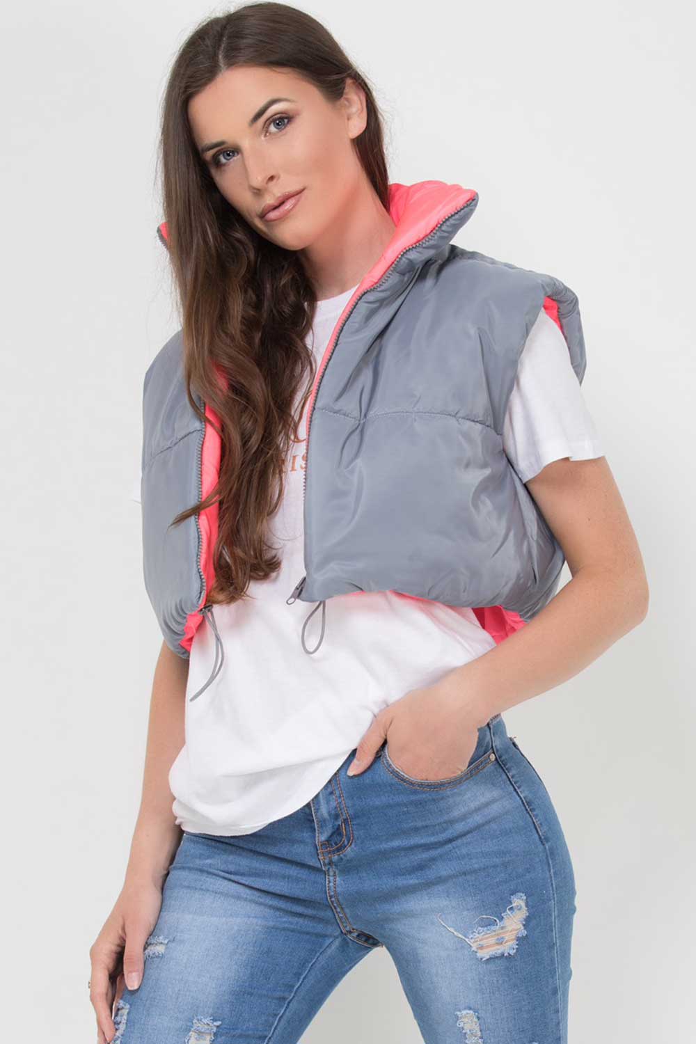 grey cropped gilet reversible