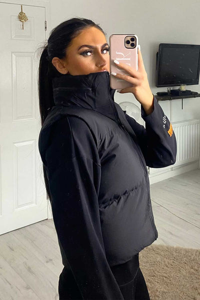 CROPPED PUFFER GILET - Black