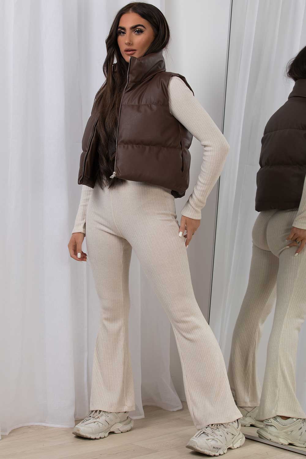 brown crop puffer gilet