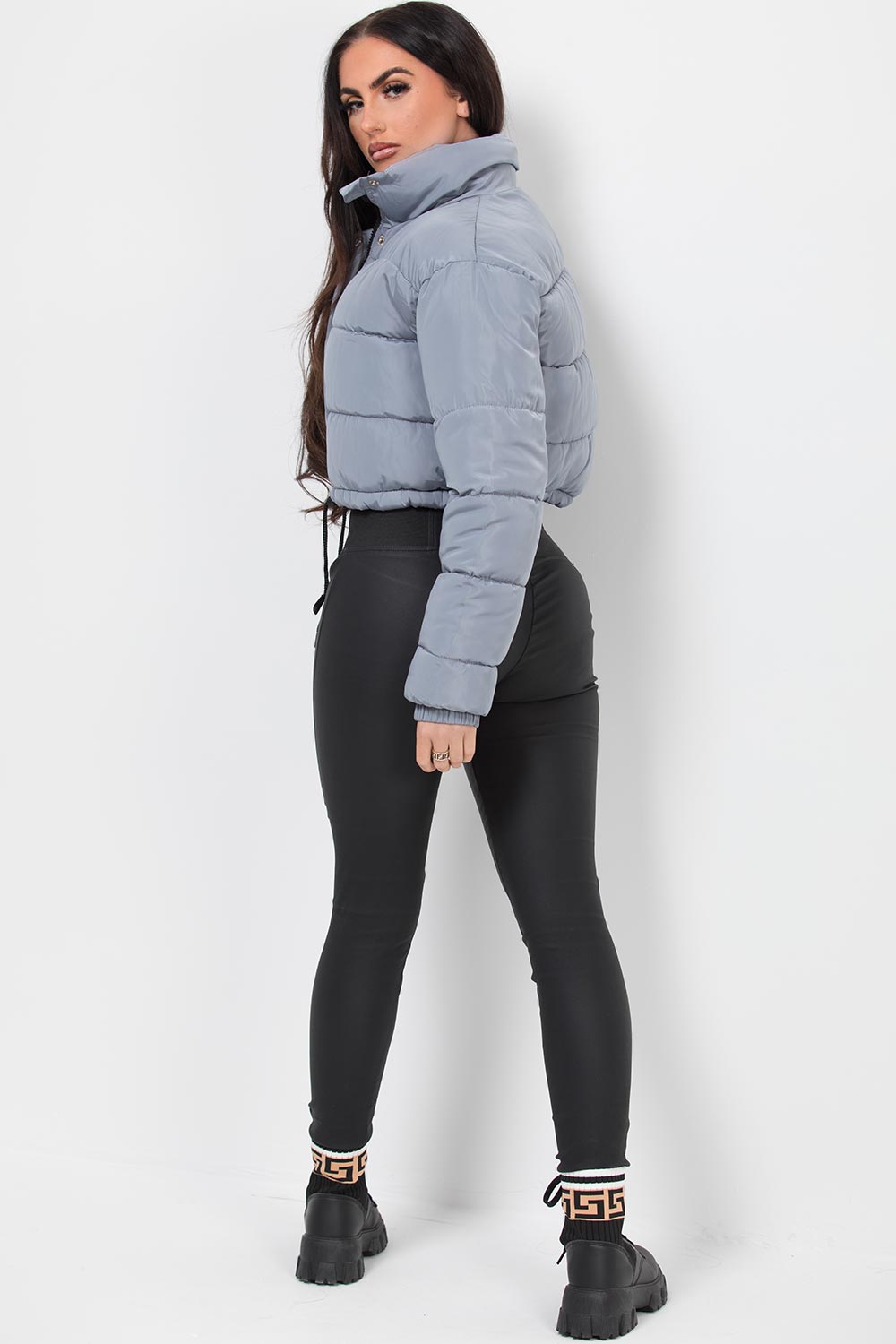 grey crop puffer jacket
