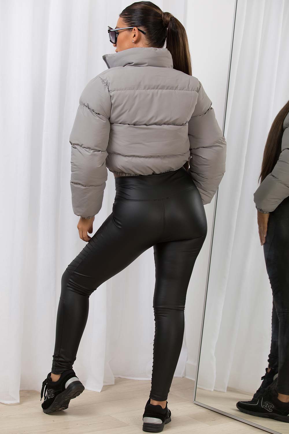 grey crop puffer jacket womens