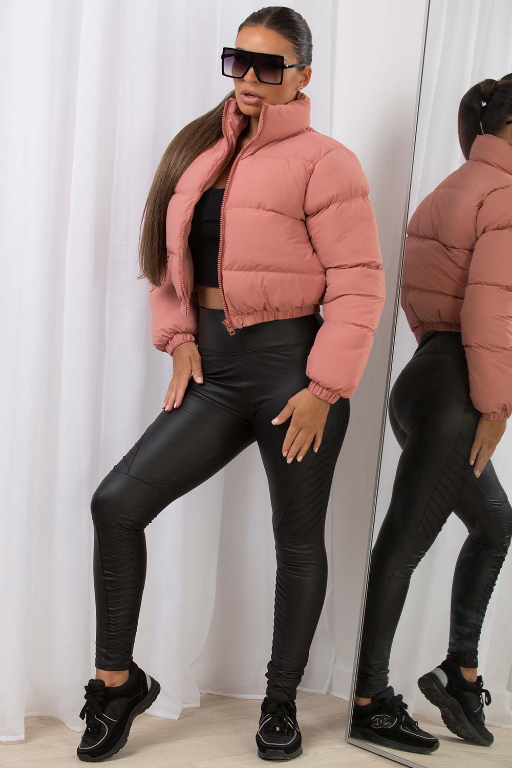 crop puffer padded jacket pink