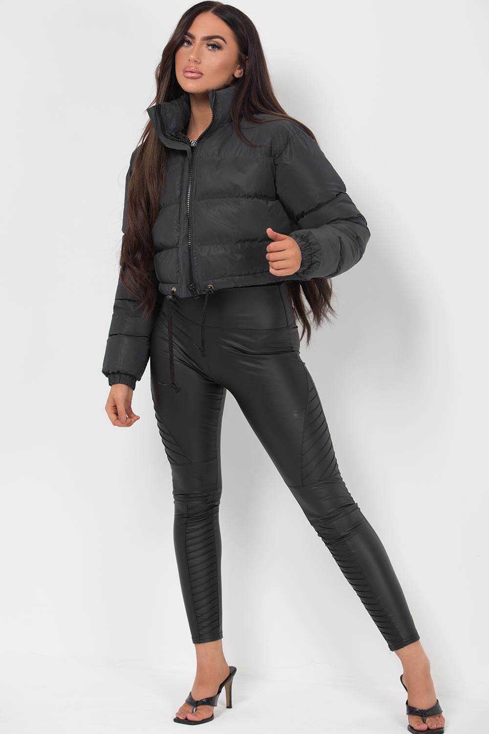 black crop puffer padded jacket