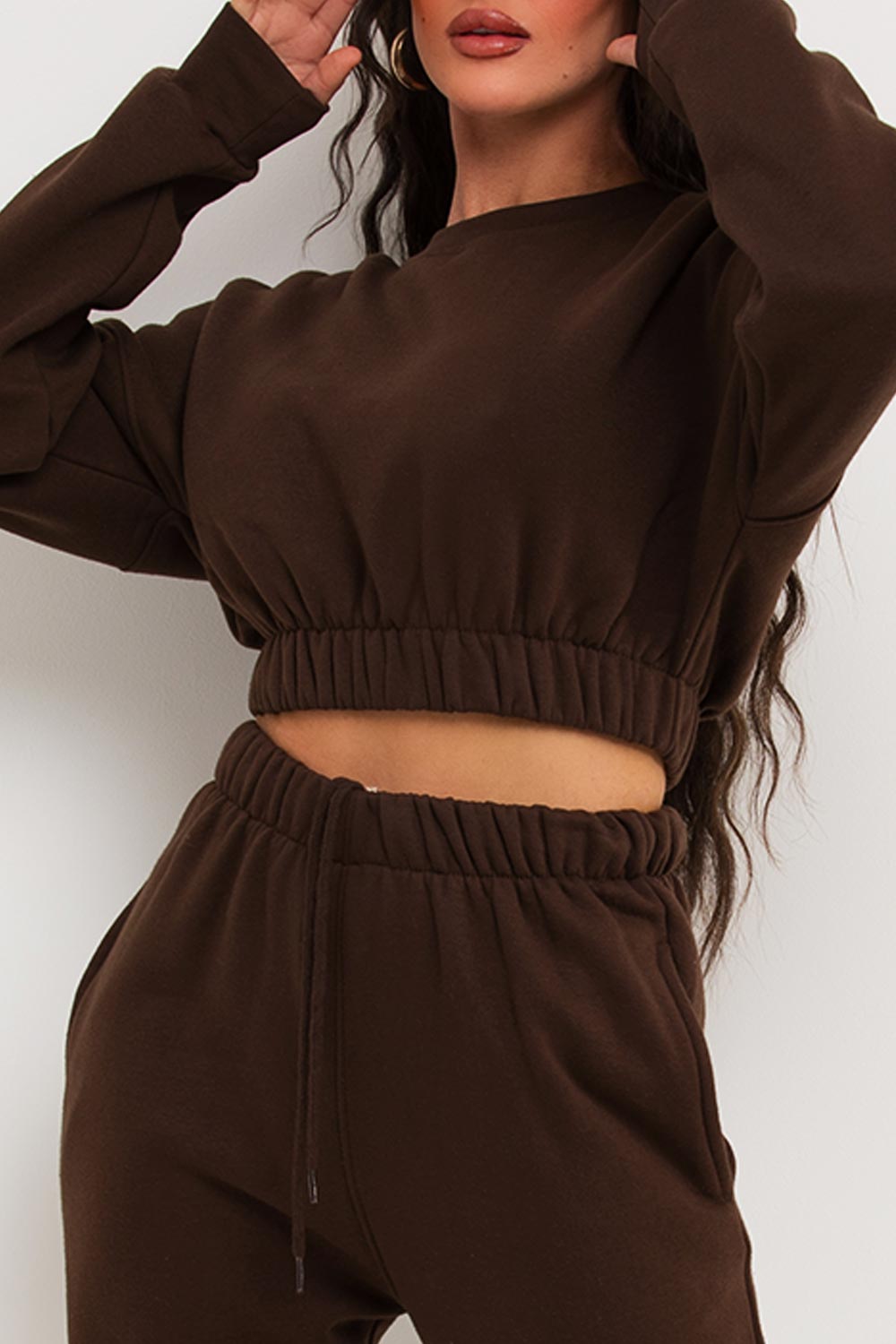 crop sweatshirt with elasticated hem and high waisted joggers tracksuit