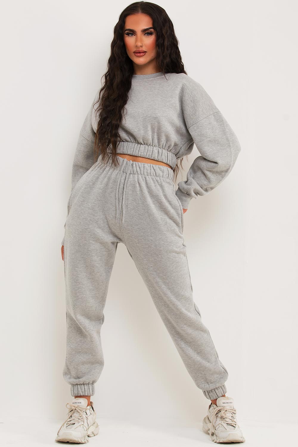 womens joggers and crop sweatshirt co ord lounge set