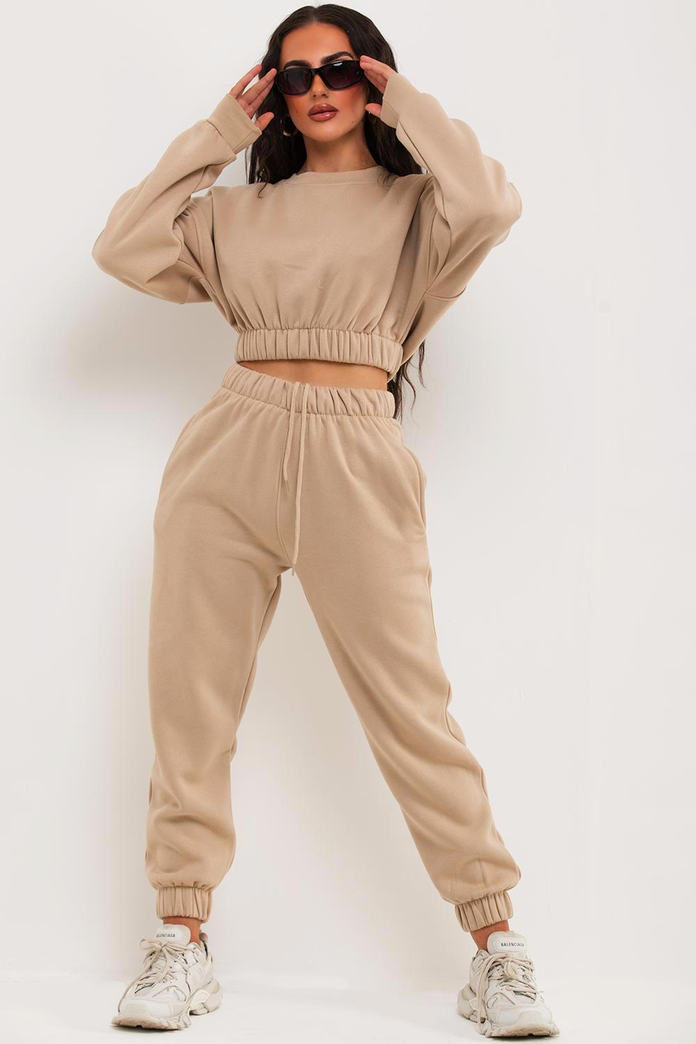 womens crop sweatshirt and joggers co ord set