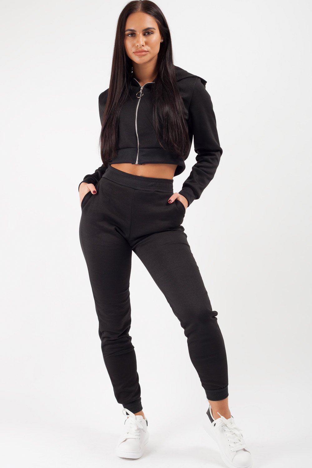 black zip front hoodie and joggers co ord set