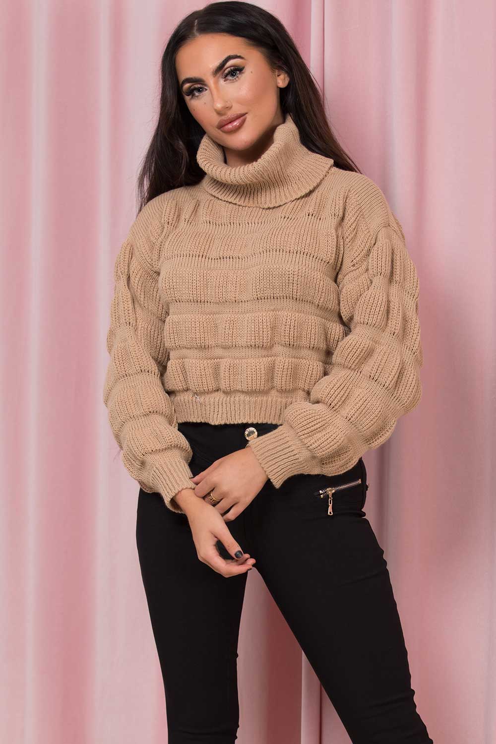 bubble knit cropped knitted jumper