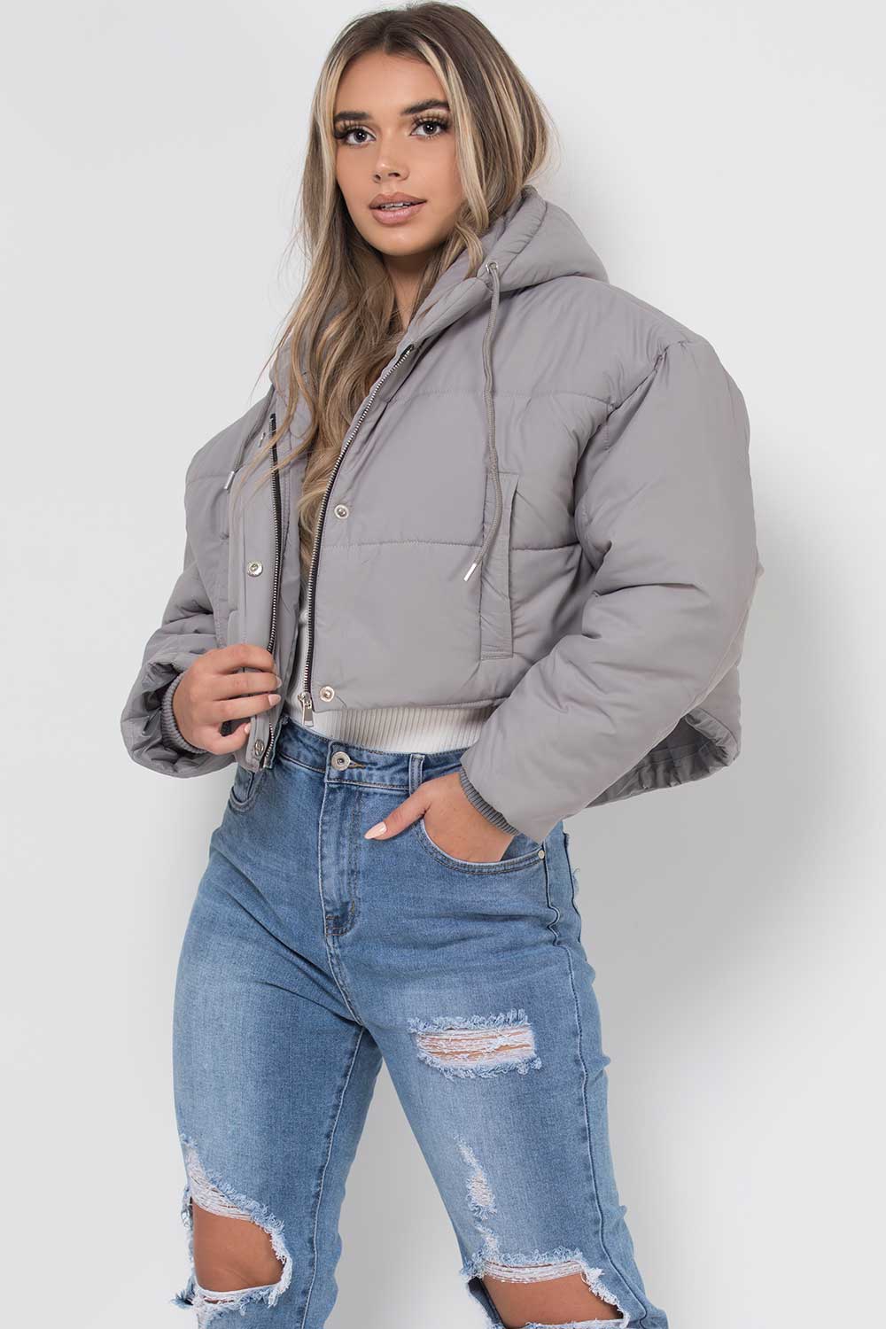 puffer padded crop hooded jacket