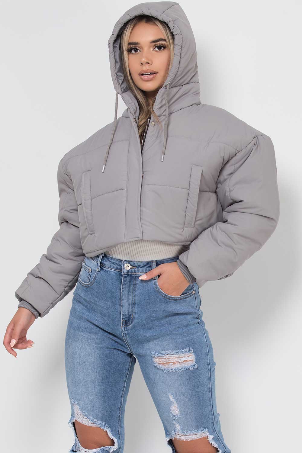 crop puffer jacket with hood
