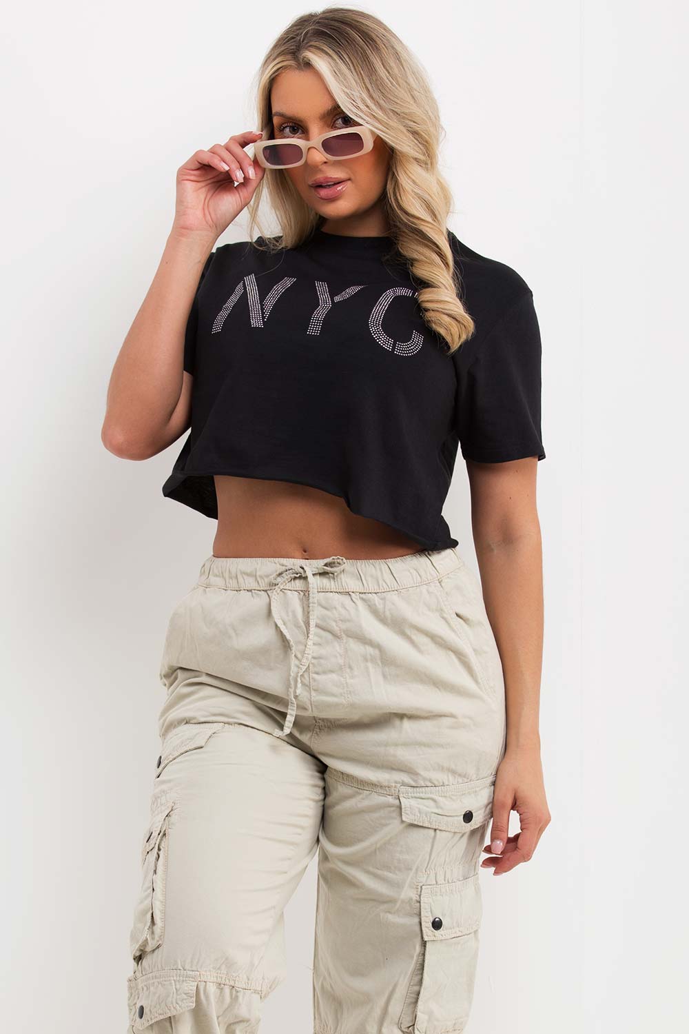 nyc diamante detail crop t shirt