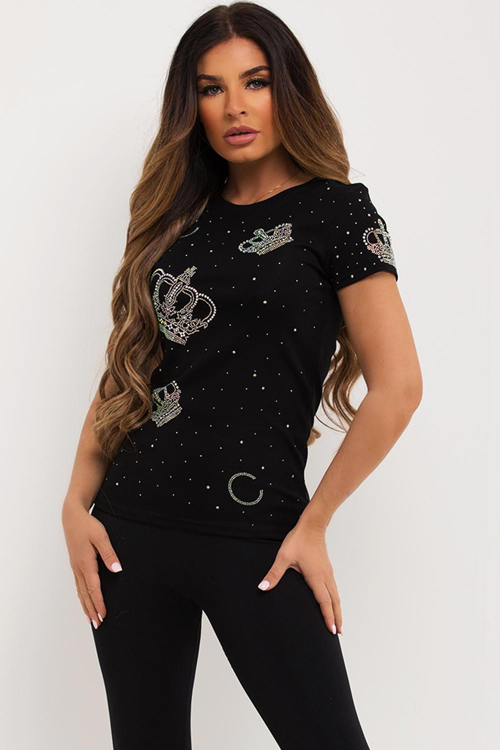 crown diamante embellishment t shirt