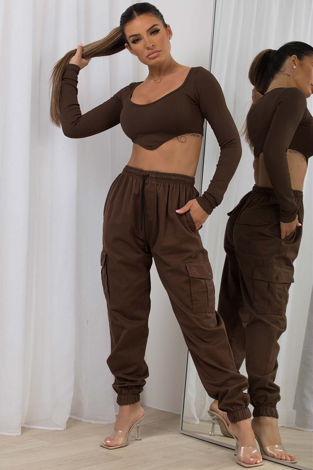 womens cargo trousers with pocket detail