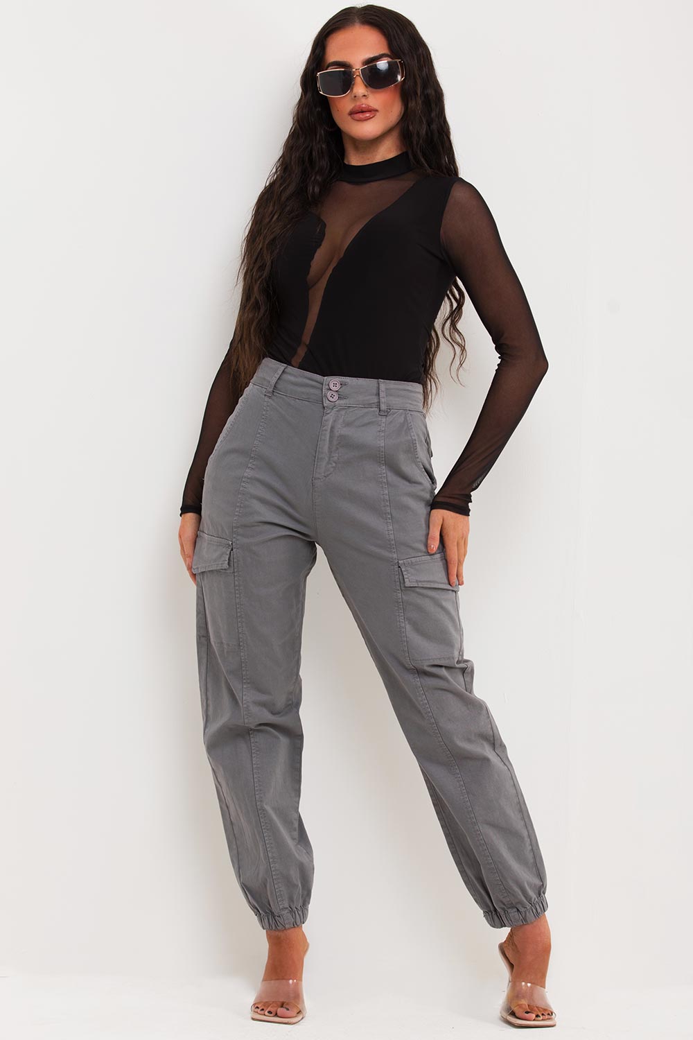womens grey cargo trousers uk