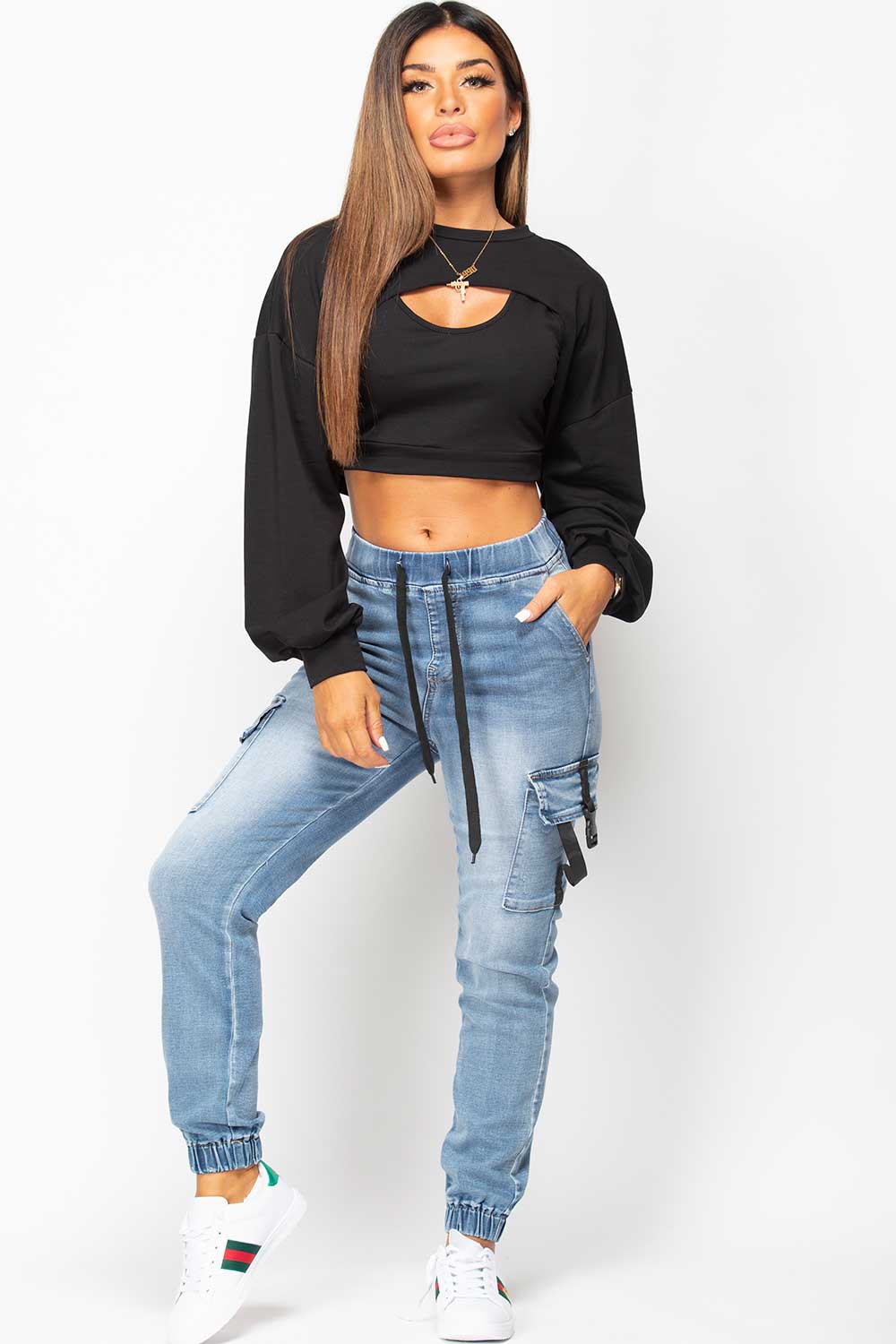 black two piece cut out sweatshirt